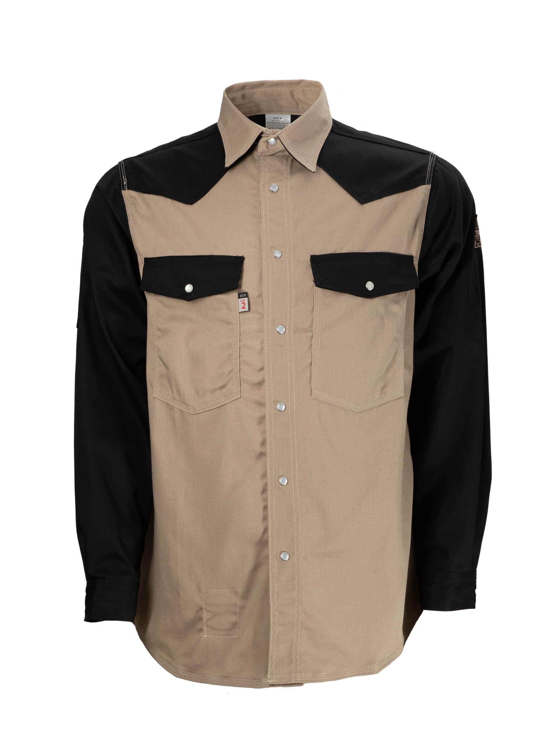 CAT2 FR Welding Shirt – Khaki/Black – NFPA 2112 Certified Workwear