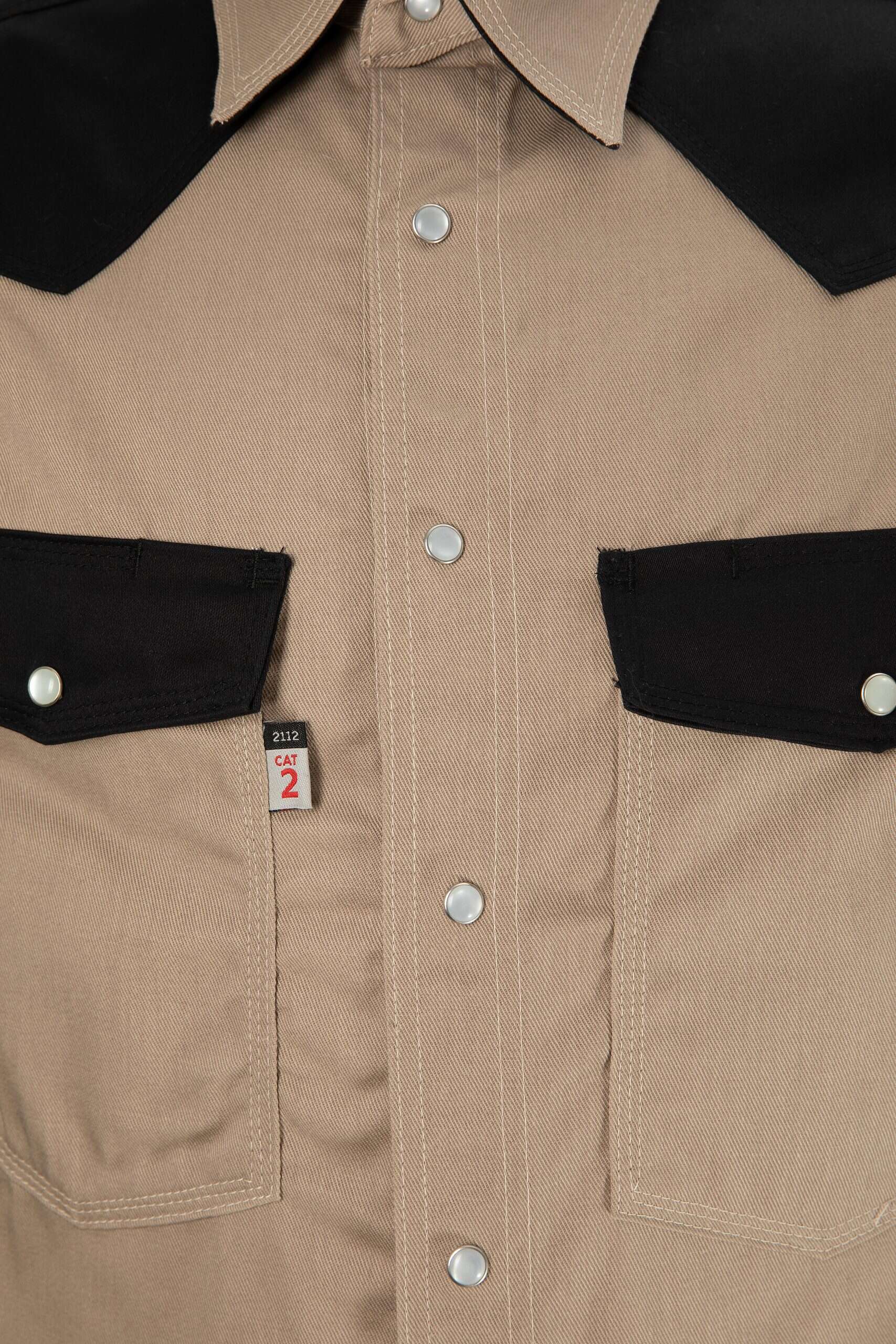 CAT2 FR Welding Shirt Khaki/Black NFPA 2112 Certified Workwear Fafnir Outfitters Inc. CAT2 FR Welding Shirt Khaki/Black NFPA 2112 Certified Workwear Fafnir Outfitters Inc.